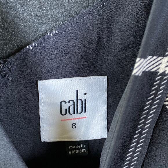 CAbi Womens Blouse Black White Striped V Neck Sleeveless Peplum 8 - Picture 4 of 10